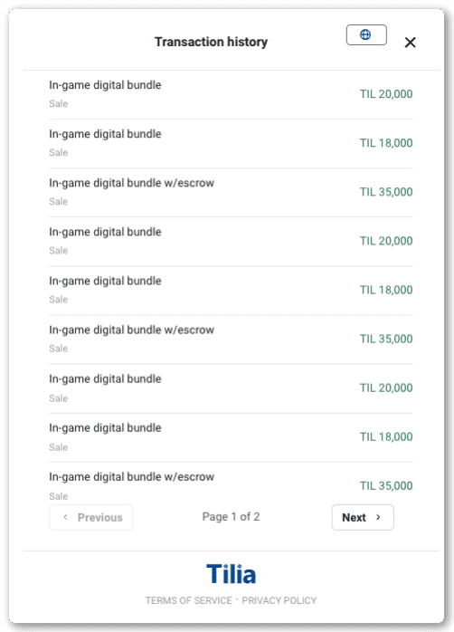 Recipient's transaction history