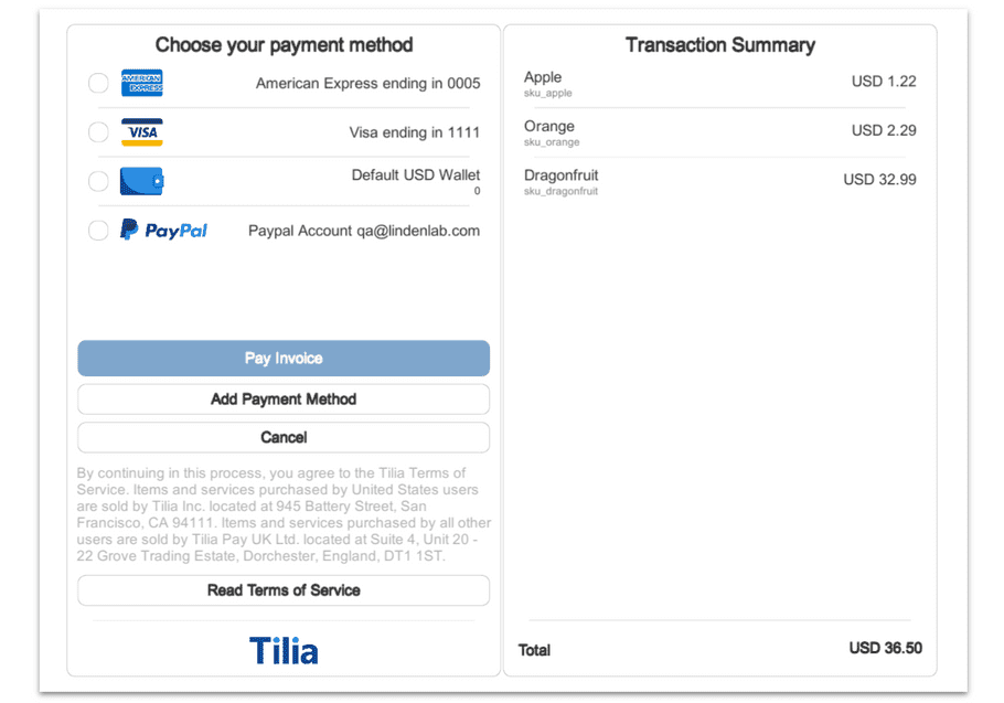 Tilia Hosted Checkout